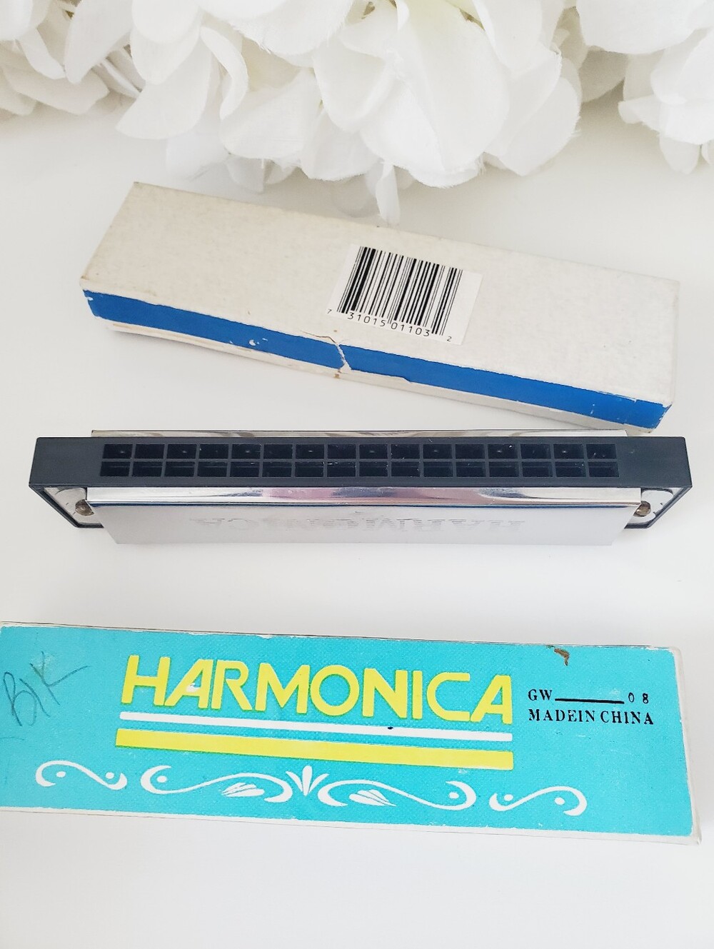 Vintage Silver Harmonica 10 Hole GW-5 8 with Original Box